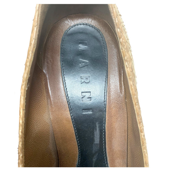 Marni Brown Snakeskin Pumps Sz EU 40 US 10 Platform Chunky Wood Heel Square Toe - Picture 7 of 13